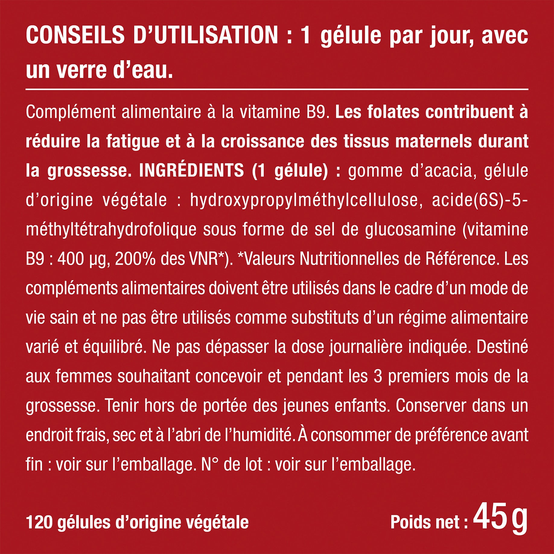Bienfaits et contre indications pour Acide Folique - Vitamine B9