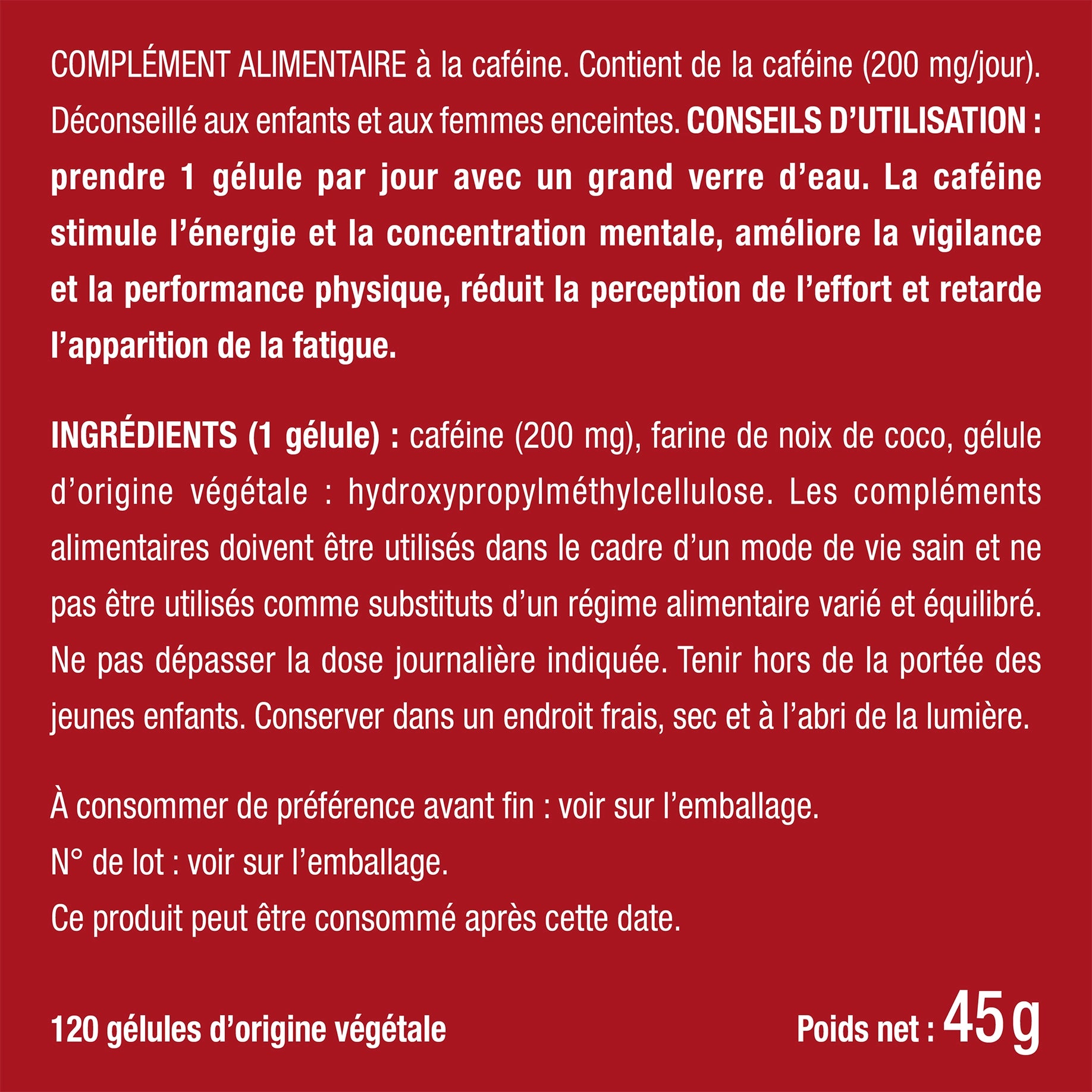 Bienfaits et contre indications pour Caféine