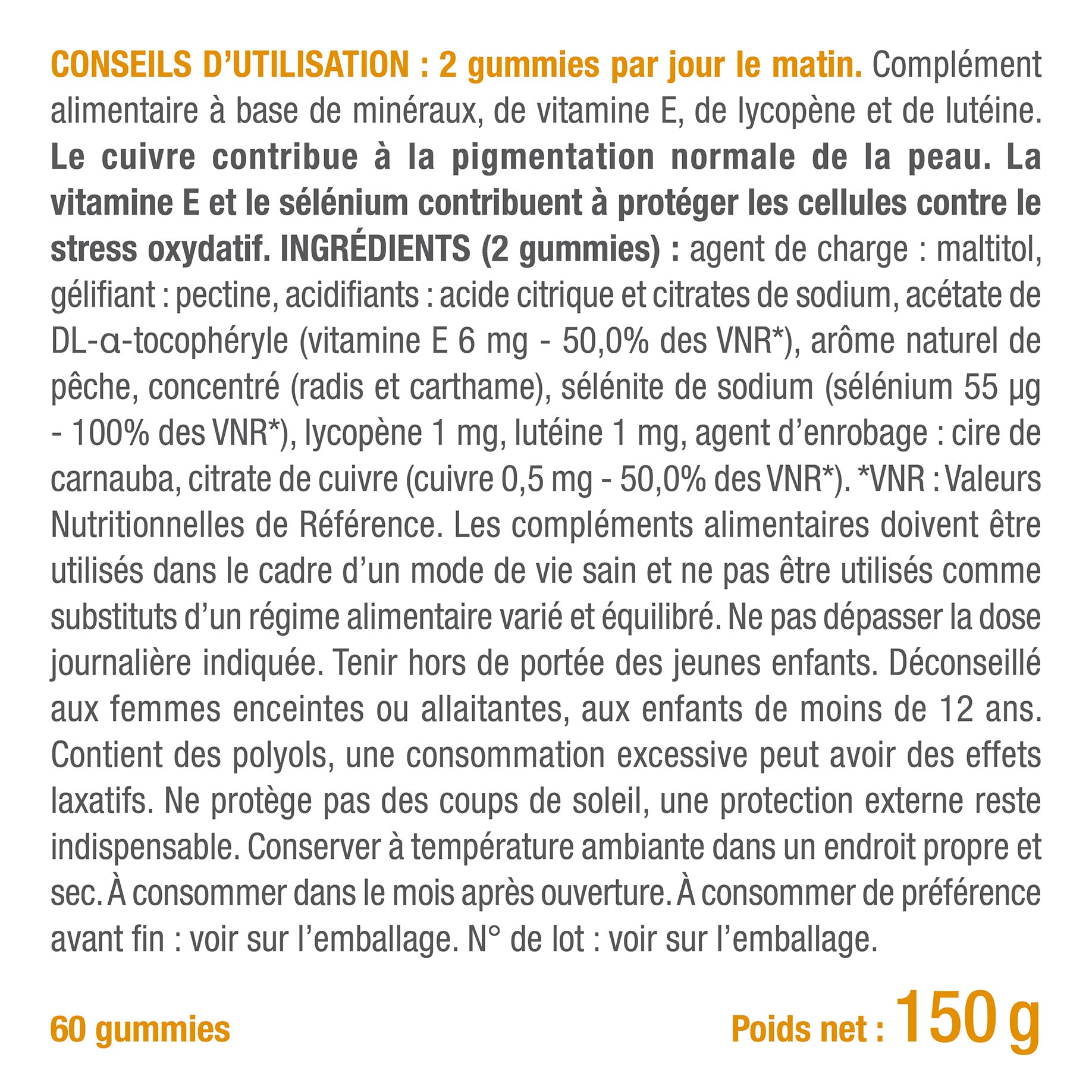 Bienfaits et contre indications pour Gummies Bronzage - Soleil