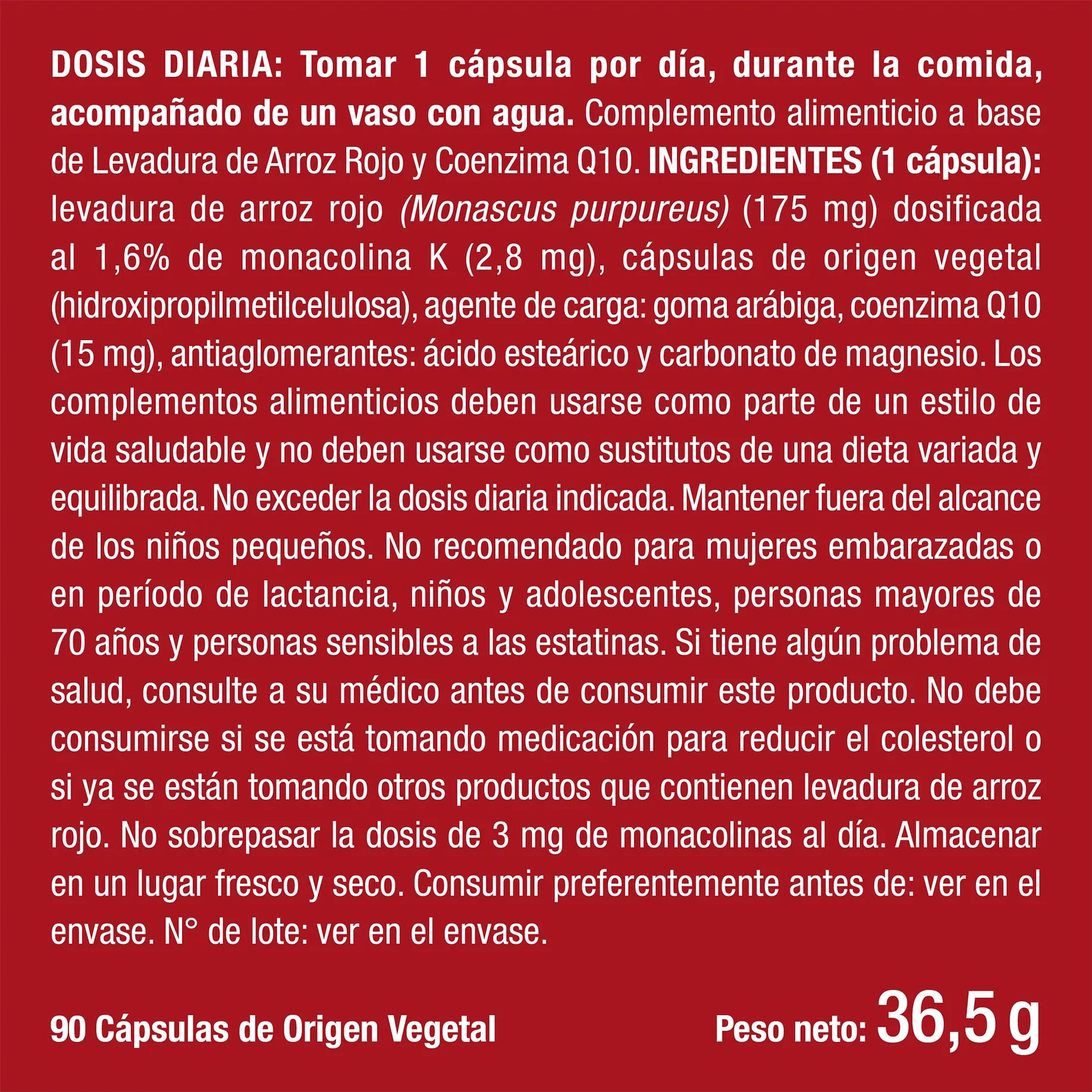 Levadura de Arroz Rojo con q10