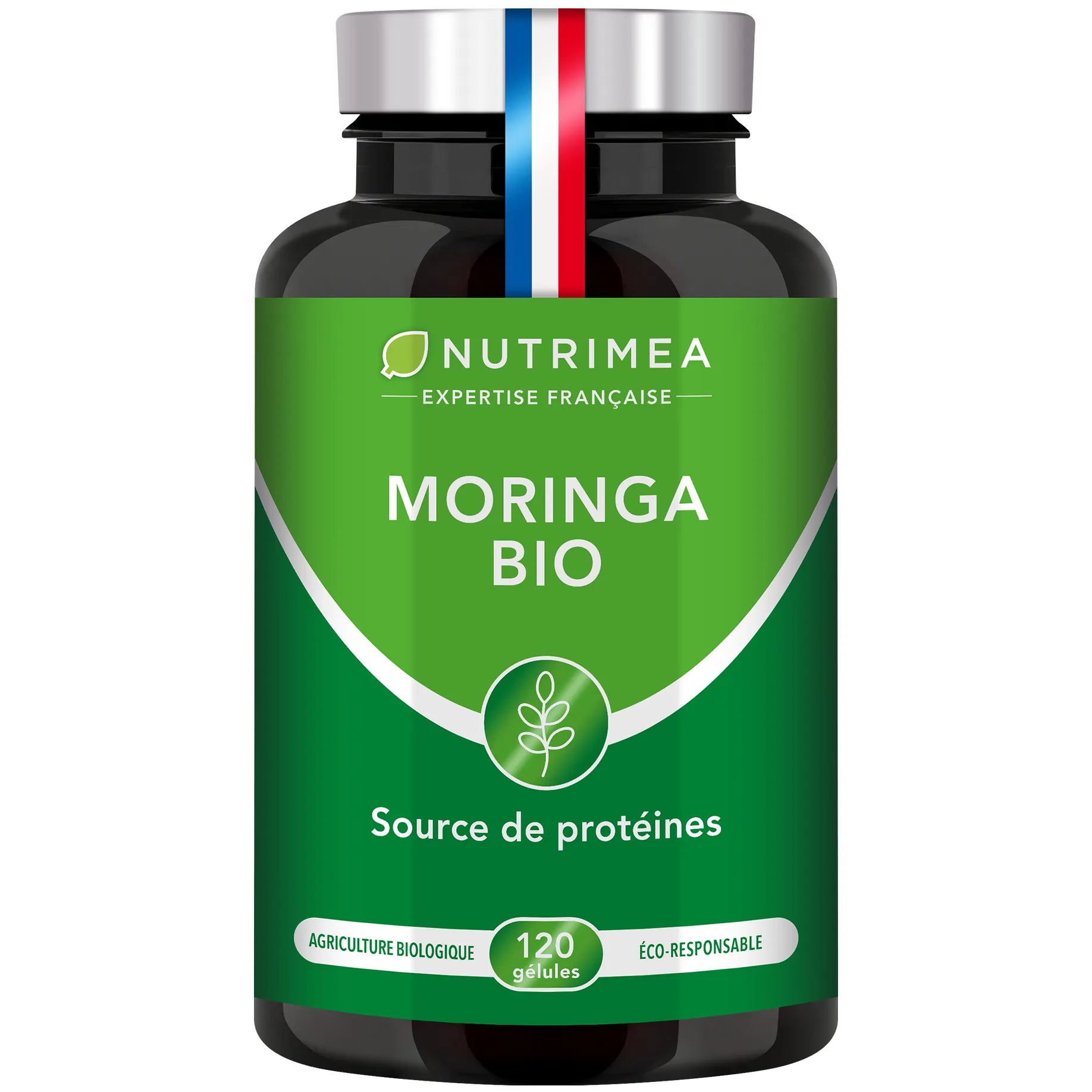 Fond blanc du pilulier de Moringa Oleifera Bio