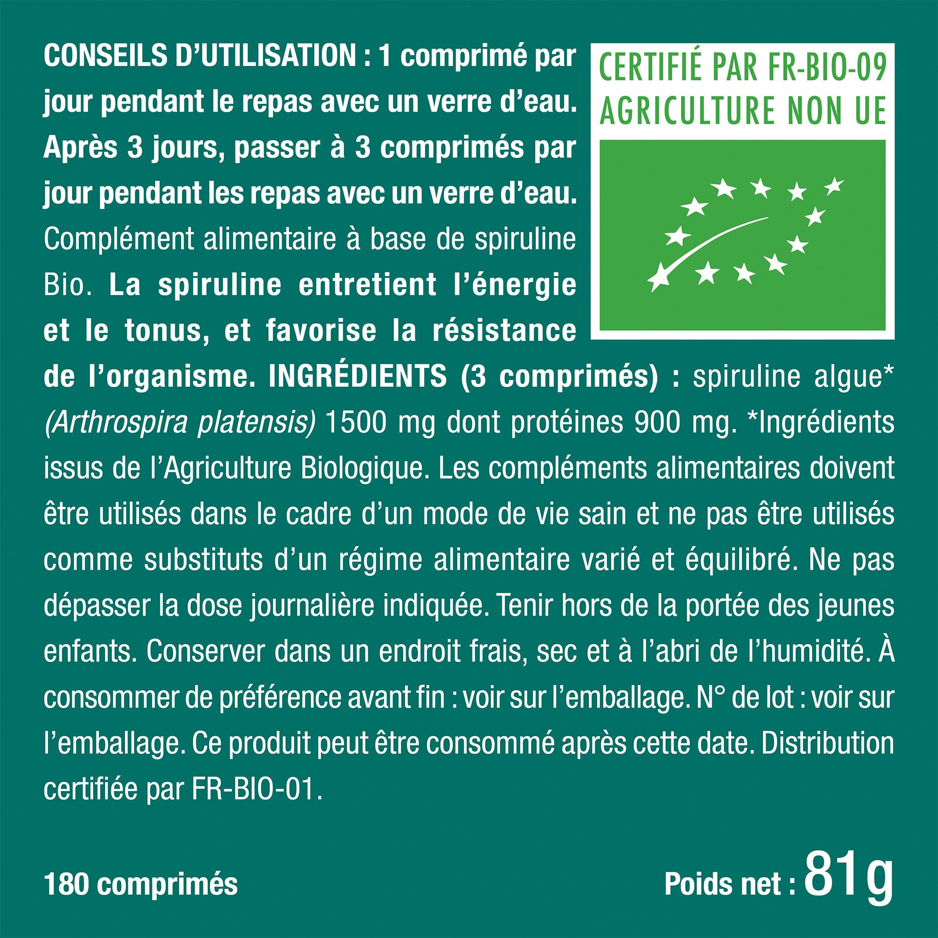 Bienfaits et contre indications pour Spiruline Bio