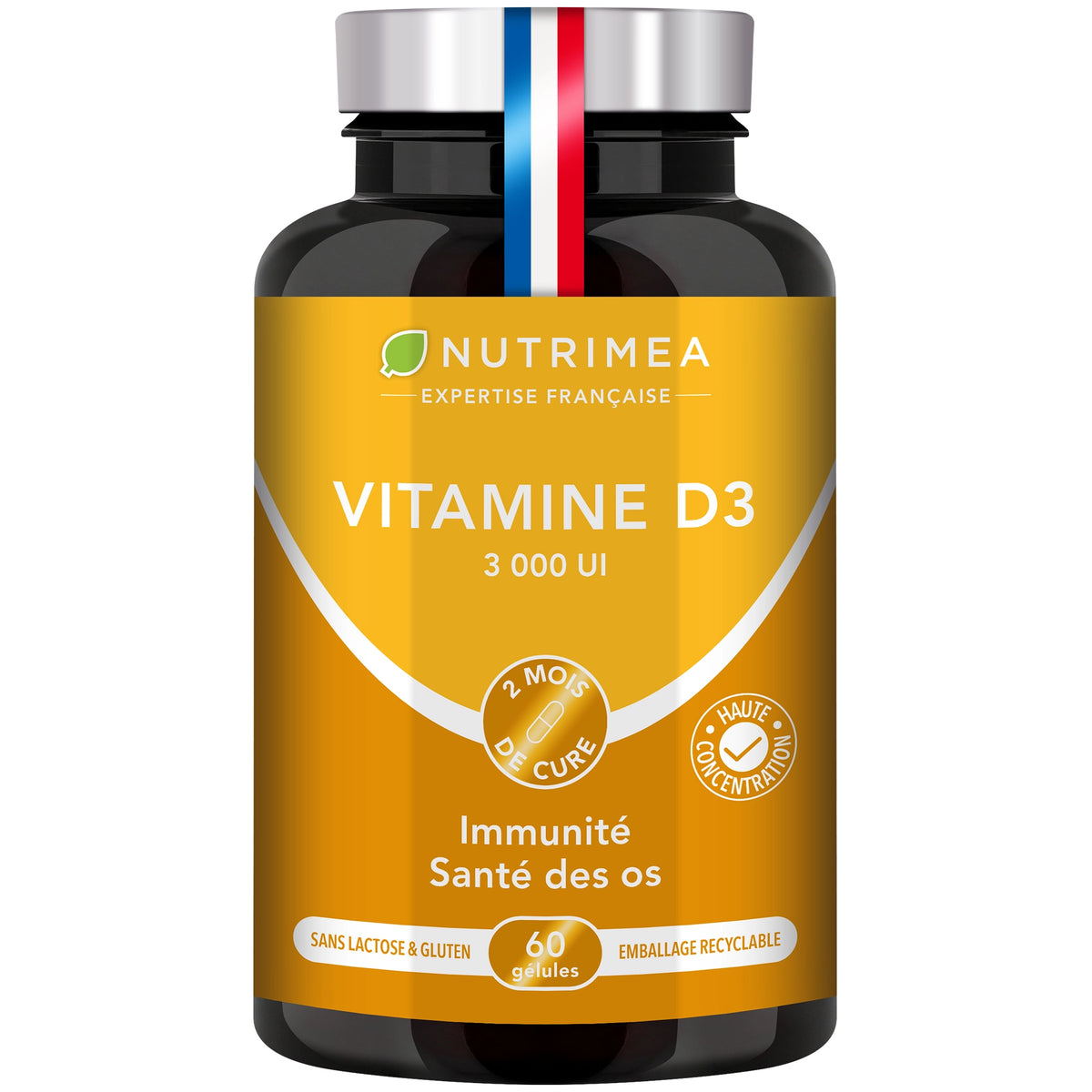 Fond blanc du pilulier de Vitamine D3 gélules