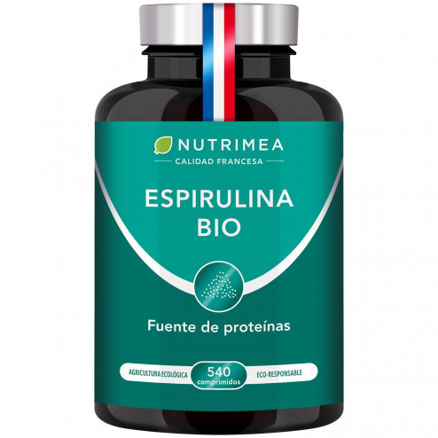 Fondo blanco del bote Espirulina