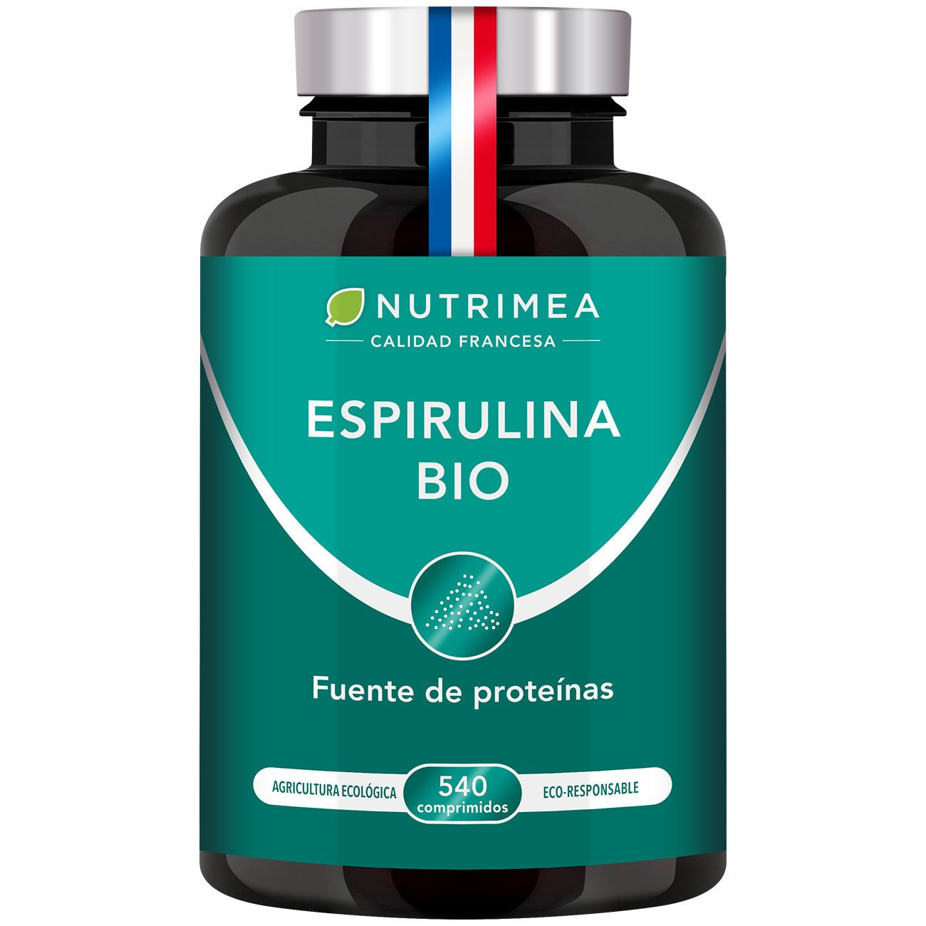 Fondo blanco del bote Espirulina