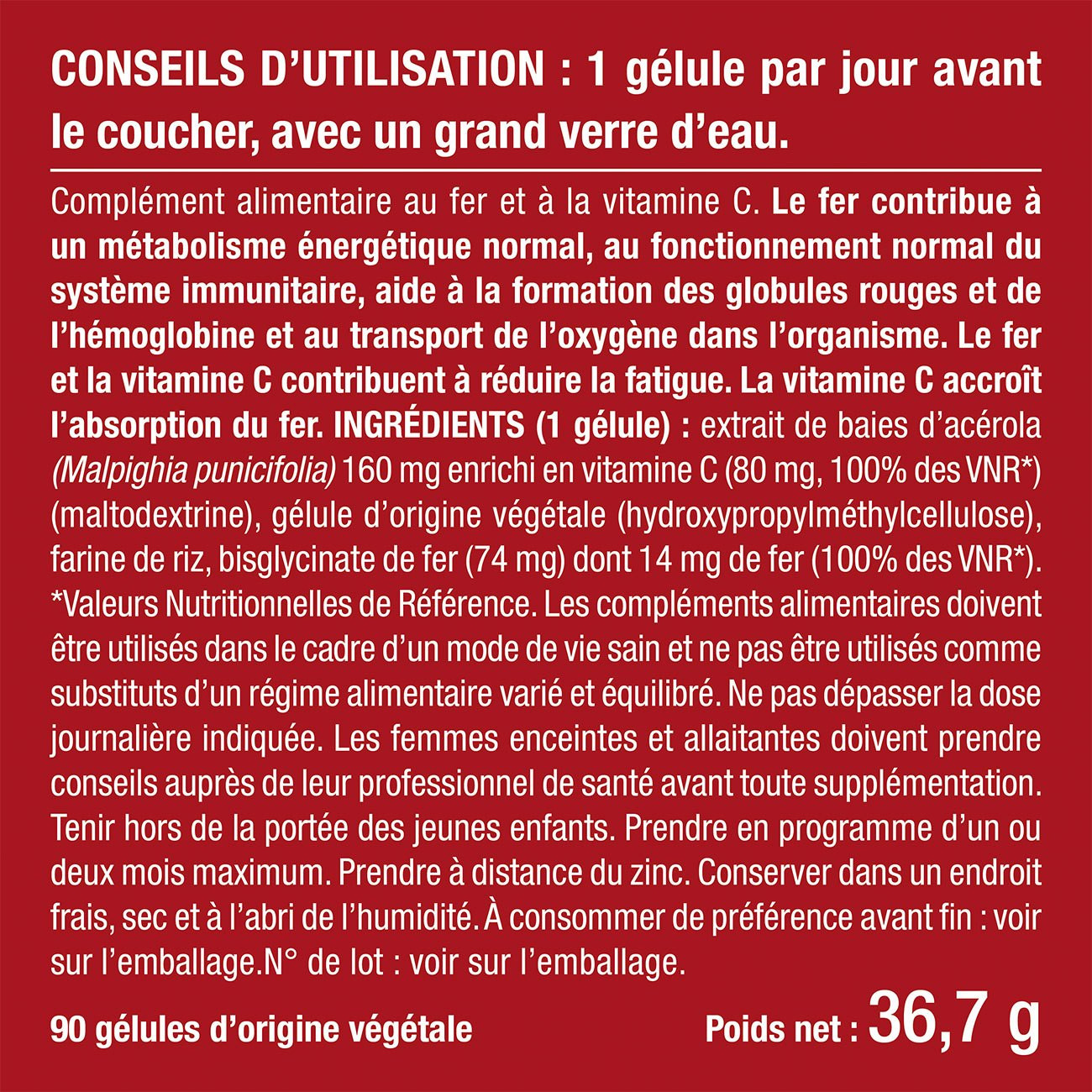 Image du complément alimentaire à base de Bisglycinate de Fer Image du complément alimentaire à base de Bisglycinate de Fer