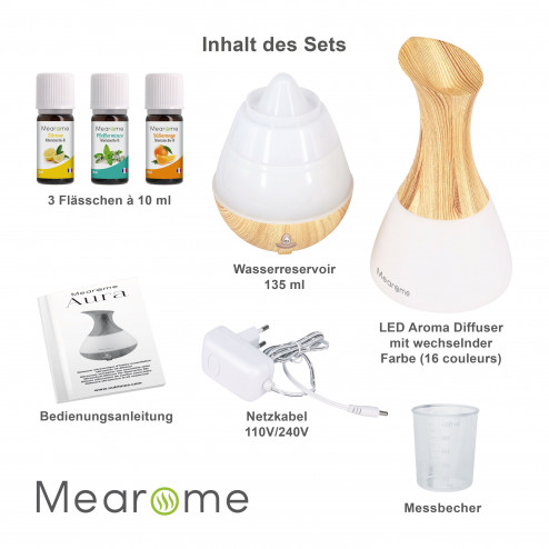 Bild des Ätherische Öle Aromatherapie Set "Initiation" - Diffuser & 3 Ätherische Öle 100% BIO