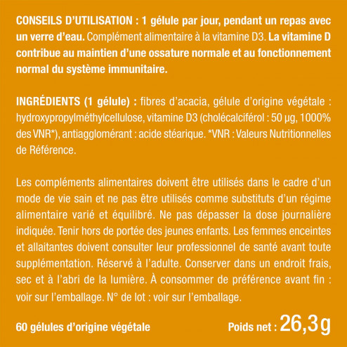 Bienfaits et contre indications pour Vitamine D3 gélules