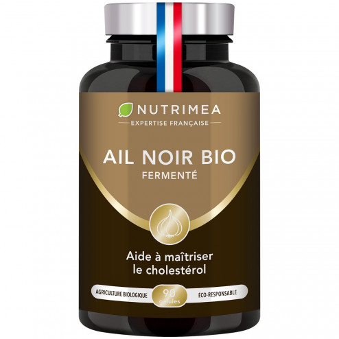 Fond blanc du pilulier de Ail Noir BIO fermenté