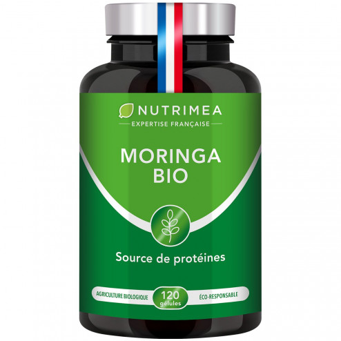 Fond blanc du pilulier de Moringa Oleifera Bio