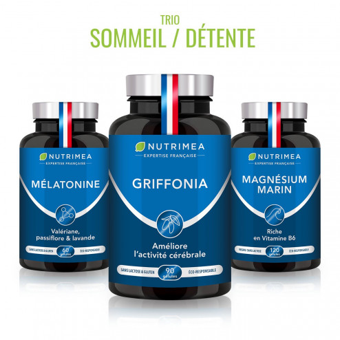 Fond blanc du pilulier de Trio SOMMEIL - Mélatonine, 5-HTP, Magnésium