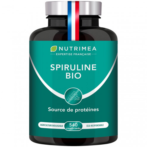 Fond blanc du pilulier de Spiruline Bio