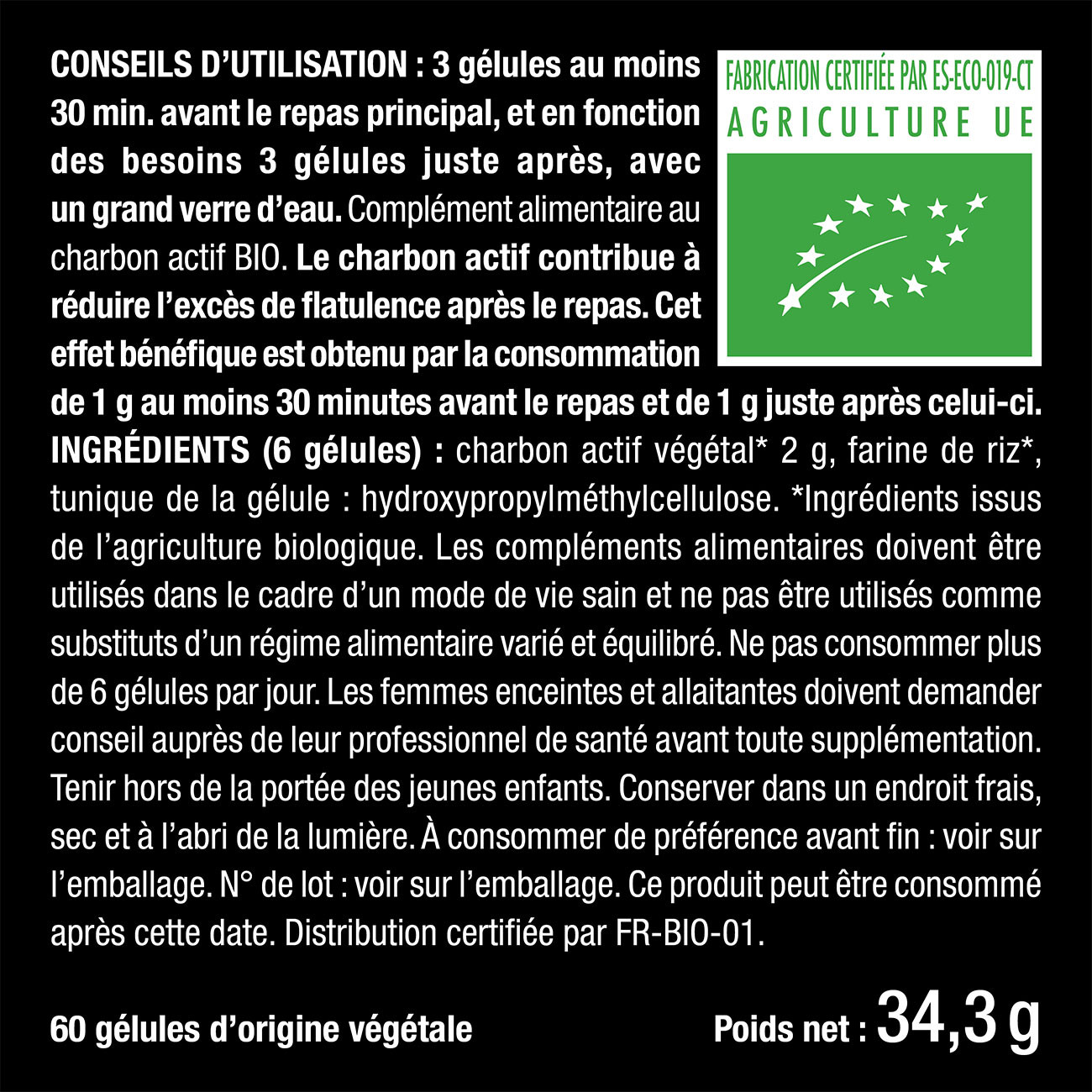 Charbon Végétal Activé - Bio Actif - Gélule Bienfait Digestion