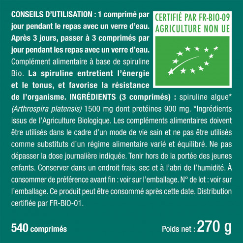 Bienfaits et contre indications pour Spiruline Bio