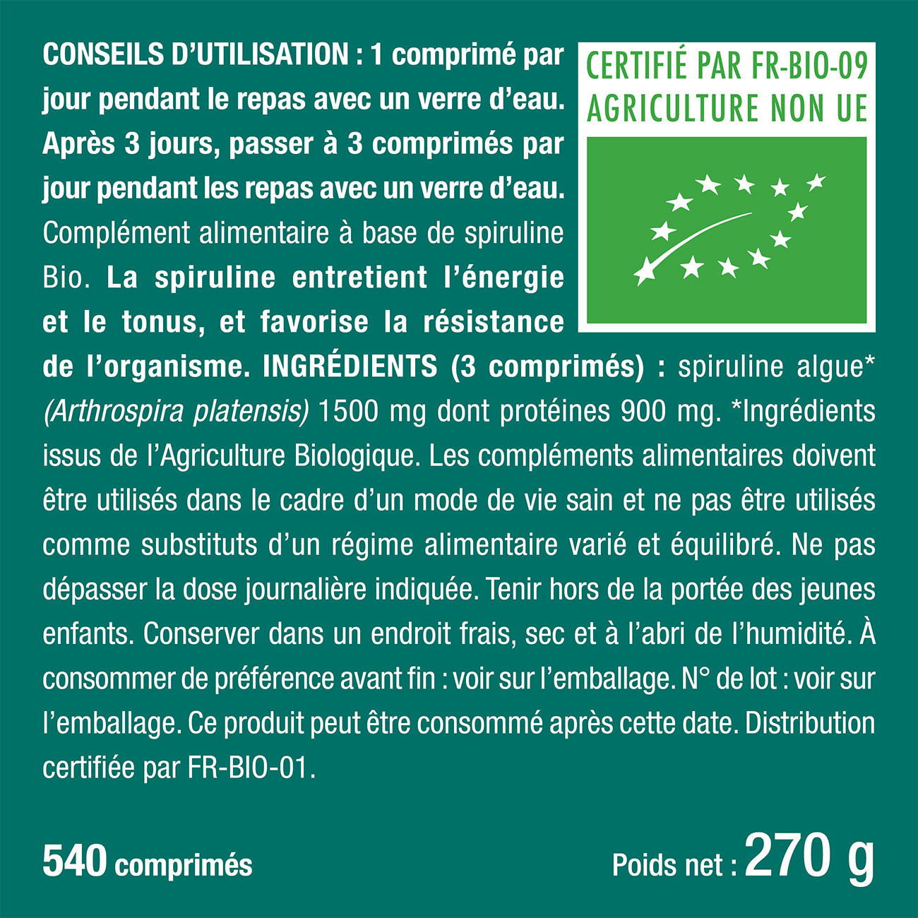 Image du complément alimentaire à base de Spiruline Bio Image du complément alimentaire à base de Spiruline Bio