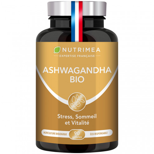 Fond blanc du pilulier de Ashwagandha Bio