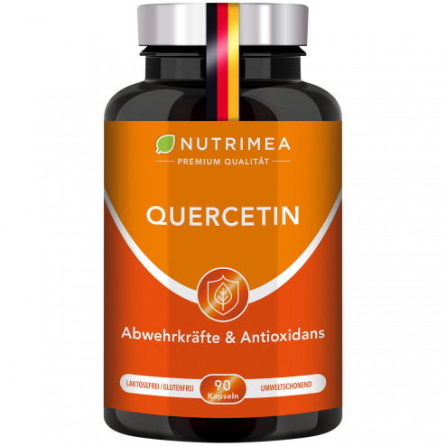 Weißer Hintergrund der Pillenbox von Quercetin - Immunsystem Booster