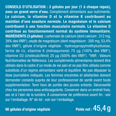 Bienfaits et contre indications pour Calcium - Complexe Ossature