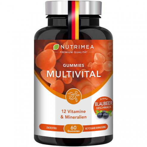 Weißer Hintergrund der Pillenbox von Multivital Gummies 100% Vegan & Ohne Zucker