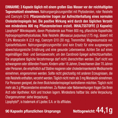 Etikett des Nahrungsergänzungsmittels Rote Reishefe von Nutrimea