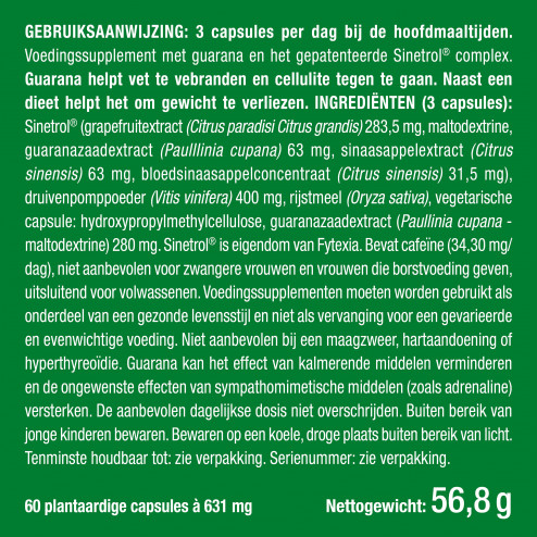 Doseringslabel voor het cellulitisbestrijdende voedingssupplement van Nutrimea