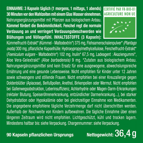Dosierungsetikett für das Nahrungsergänzungsmittel Colon Cleanser Herbacol Bio von Nutrimea