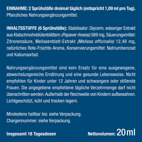 Etikett des Nahrungsergänzungsmittels Anti-Stress-Spray von Nutrimea