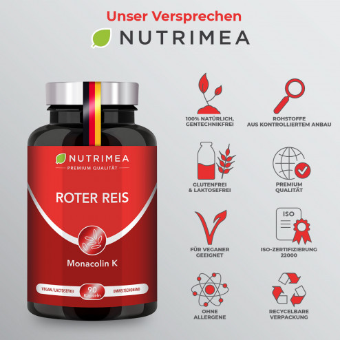 Infografik zu den Vorteilen des Nahrungsergänzungsmittels Rote Reishefe von Nutrimea