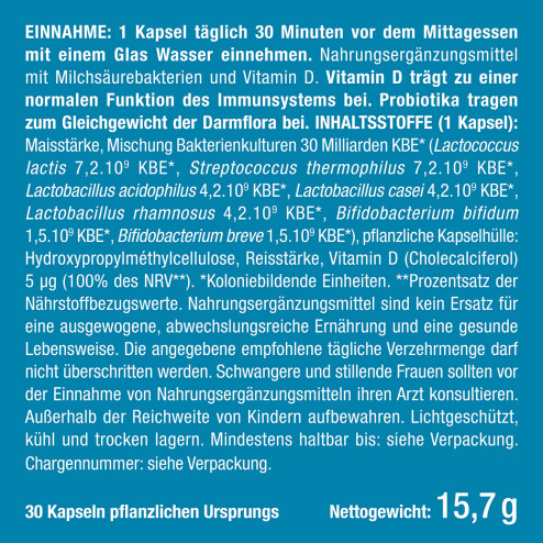 Etikett des Nahrungsergänzungsmittels Probiotika von Nutrimea