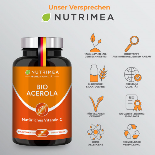 Die Versprechen des Nahrungsergänzungsmittels Acerola Bio von Nutrimea