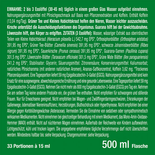 Etikett und Dosierung des speziellen Detox-Trinknahrungsergänzungsmittels Dietyslim von Nutrimea