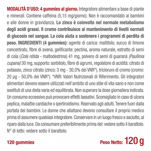 Ingredienti di Gummies Metabolismo: Cola, Guaranà, Zinco e Cromo