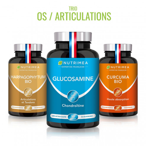 Fond blanc du pilulier de Trio ARTICULATIONS - Glucosamine, Harpagophytum, Curcuma