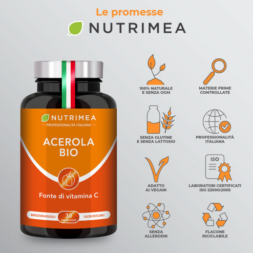 Le promesse Nutrimea sull'integratore di acerola prodotto con ingredienti di origine biologica