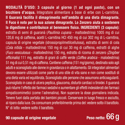 Foto dell'etichetta ingredienti dell'integratore alimentare Active Burner Nutrimea 60 capsule per perdere peso