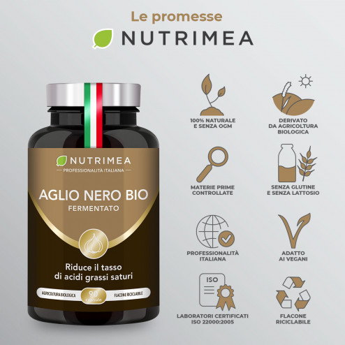 Promesse Nutrimea sull'integratore alimentare in capsule aglio nero biologico fermentato per la circolazione