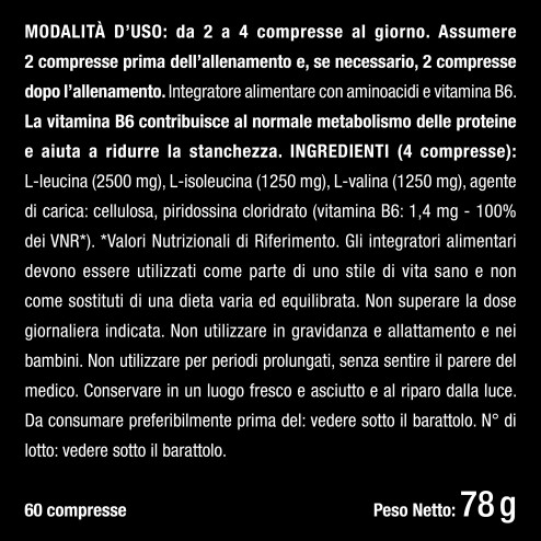 Ingredienti dell'integratore BCAA per performance fisiche