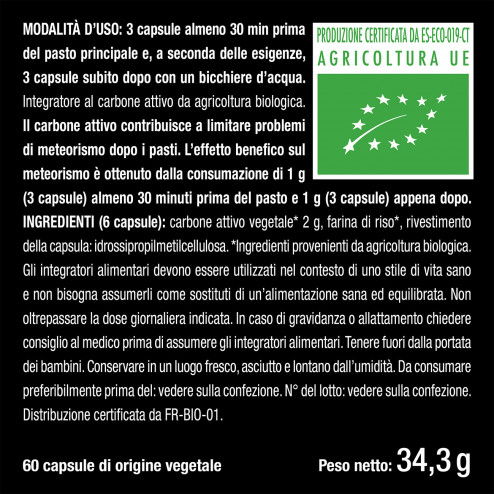 Ingredienti carbone vegetale per gonfiore flatulenza meteorismo