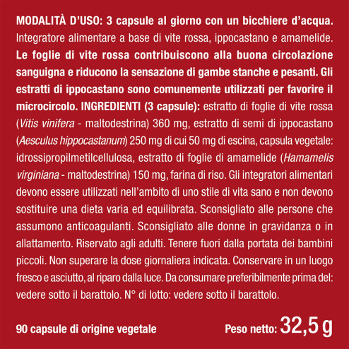 benefici e controindicazioni integratore alimentare circolazione con amamelide, ippocastano, vite rossa