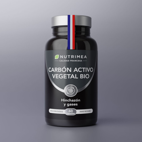 Fondo blanco del bote Carbón Vegetal Activado Bio