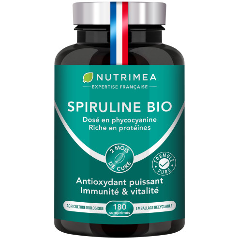 Fond blanc du pilulier de Spiruline Bio 180