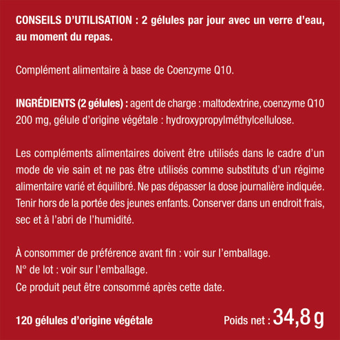 Etiquette de la coezyme Q10 nutrimea