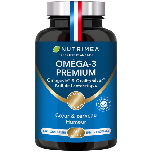 Fond blanc du pilulier d'omega 3