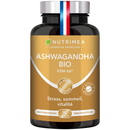 Fond blanc du pilulier de Ashwagandha Bio