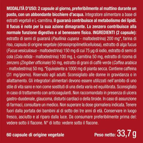 Foto dell'etichetta ingredienti dell'integratore alimentare Active Burner Nutrimea 60 capsule per perdere peso