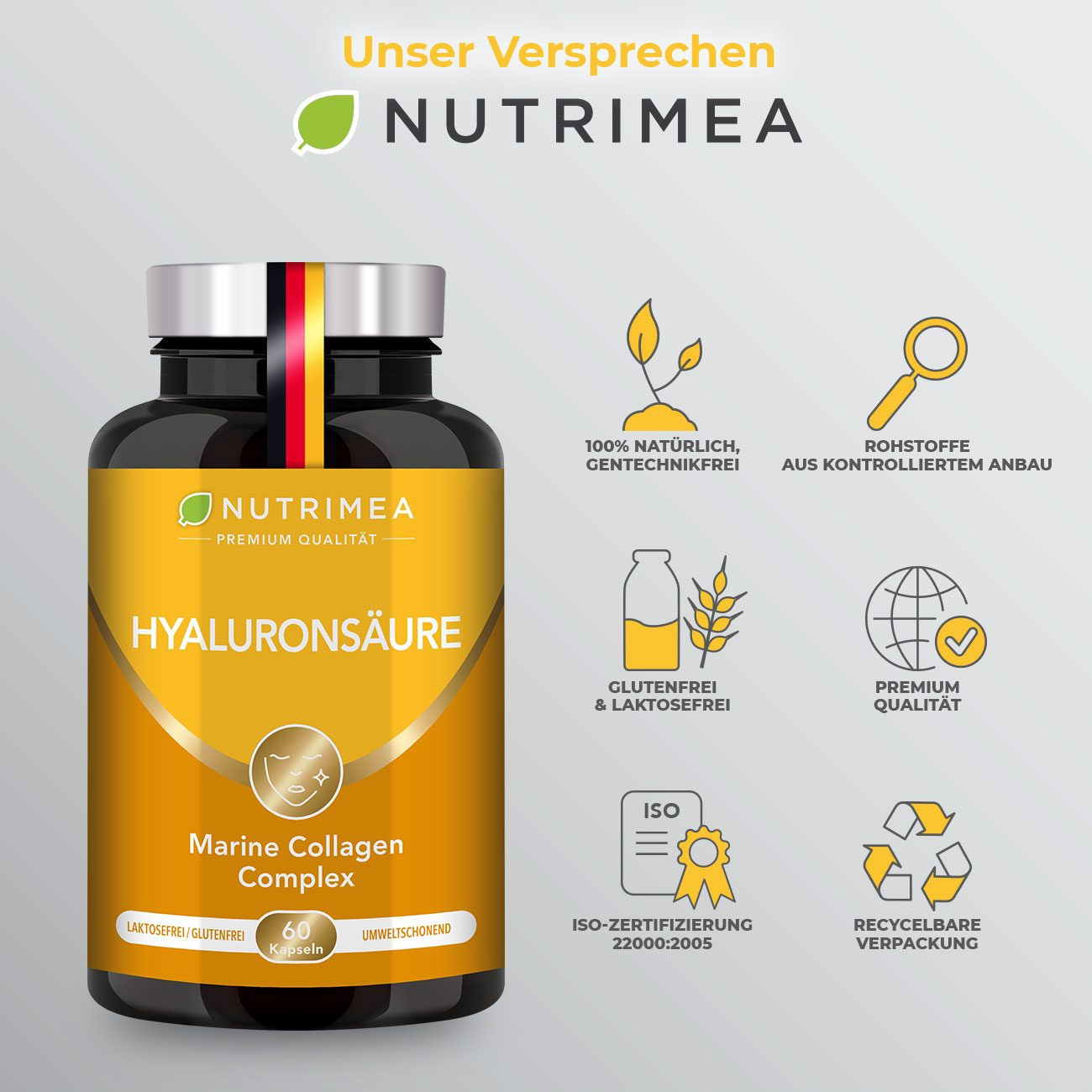 Abbildung der Pillendose des Supplements Hyaluronsäure mit Meereskollagen Abbildung der Pillendose des Supplements Hyaluronsäure mit Meereskollagen