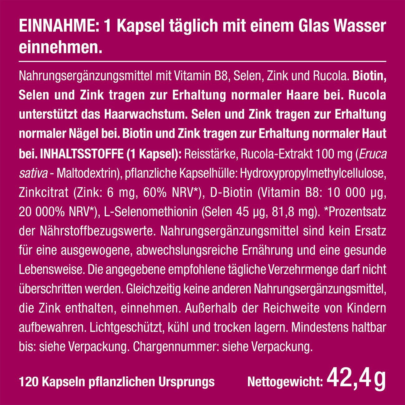 Bild des Nahrungsergänzungsmittels Biotin, Zink & Selen Bild des Nahrungsergänzungsmittels Biotin, Zink & Selen