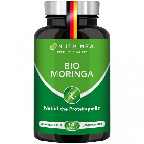 Weißer Hintergrund der Pillenbox von Moringa Oleifera BIO