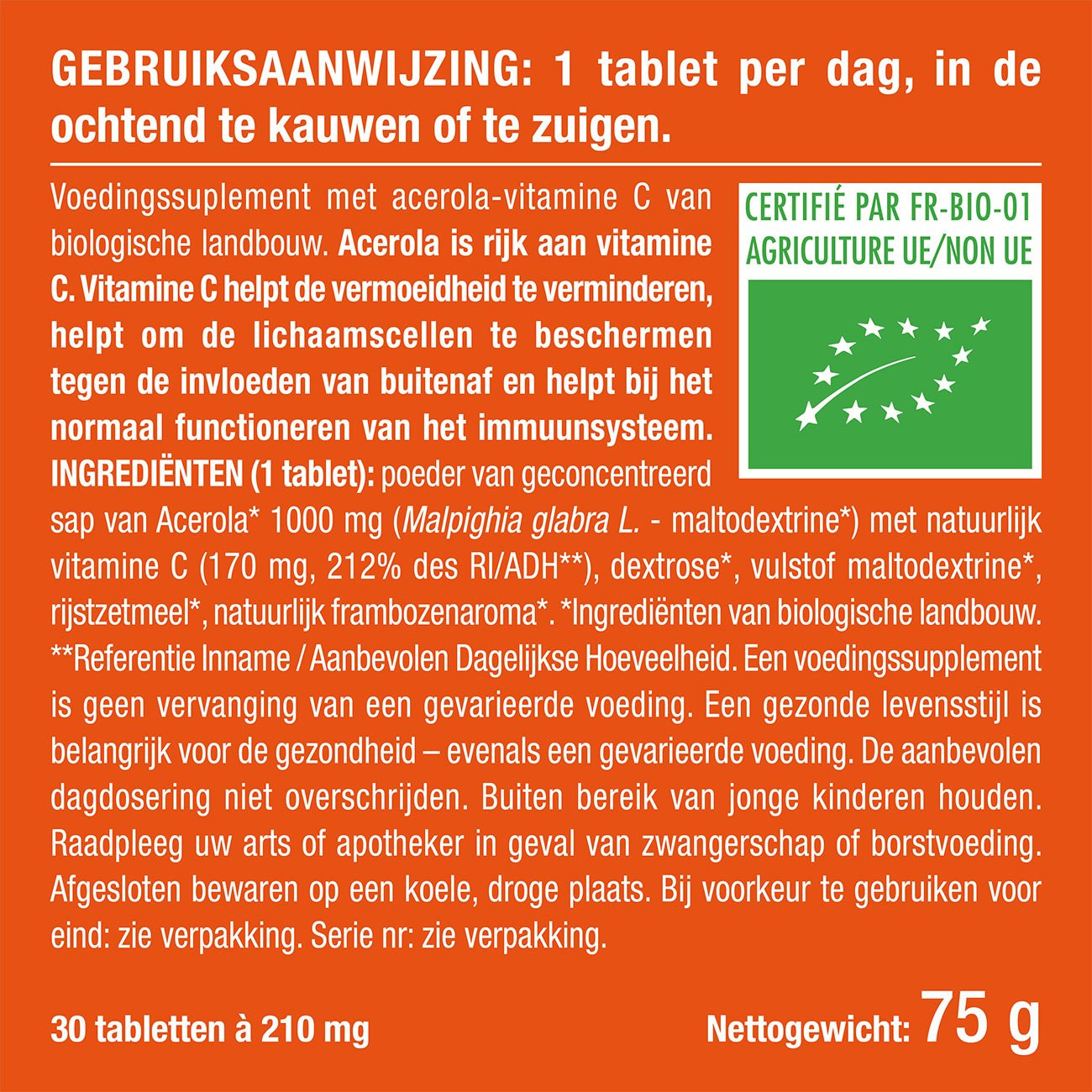 Illustratie van de pillendoos van het supplement Biologische Acerola Illustratie van de pillendoos van het supplement Biologische Acerola