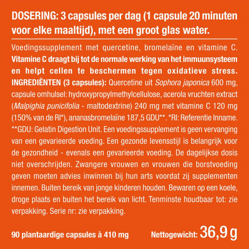 Foto van de verpakking van het supplement Quercetine